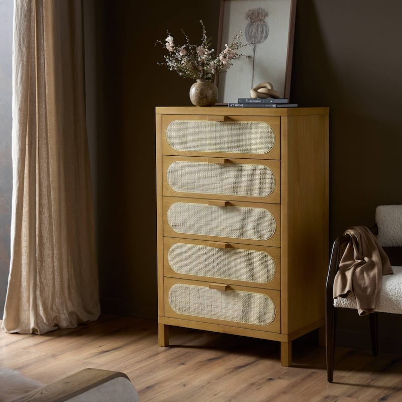 Winters 5 Drawer Dresser-Honey Oak Veneer