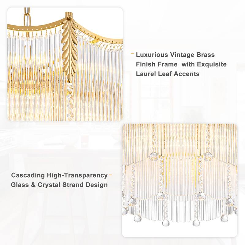 Gold Chandelier Clear Glass Rods & Hanging Crystal Balls Accents