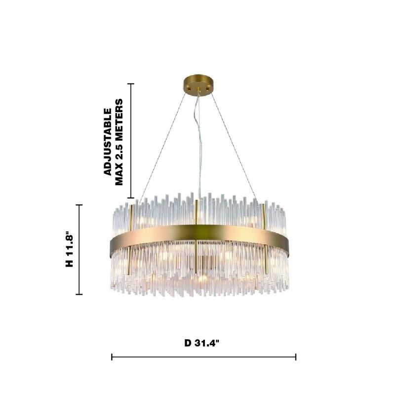 18 Light Gold Stainless Steel Chandelier with Clear Glass Rods