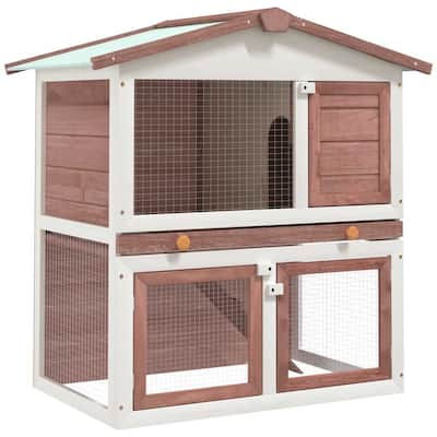 vidaXL Outdoor Rabbit Hutch 3 Doors Brown Wood - 37"x23.6"x38.6"