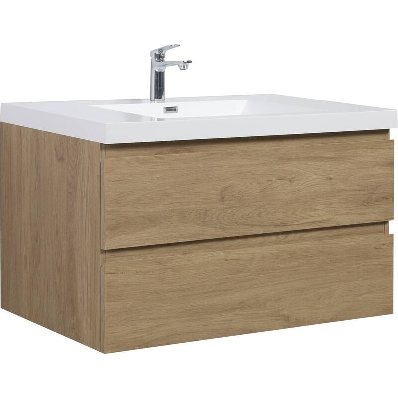 Modern Wall-Mounted Bathroom Vanity with White Solid Surface Top