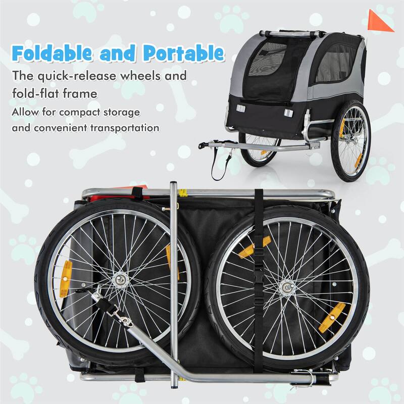 Costway Dog Bike Trailer Foldable Pet Cart with 3 Entrances for - See Details