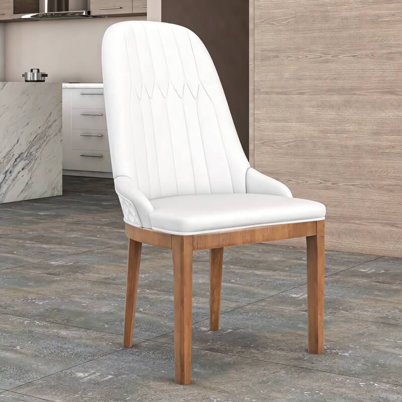 Leather Dining Chair with Rubberwood Legs Set of 4 Side Charis Sleek Diamond Stitching Back