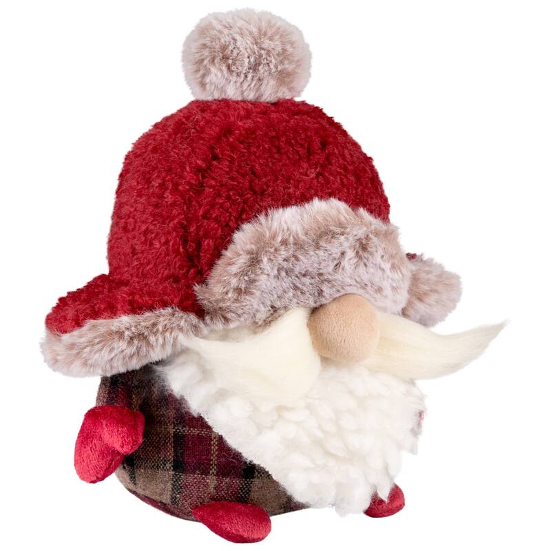 Plush Gnome Christmas Figure in Winter Trapper Hat - 7.75" - Maroon and Brown