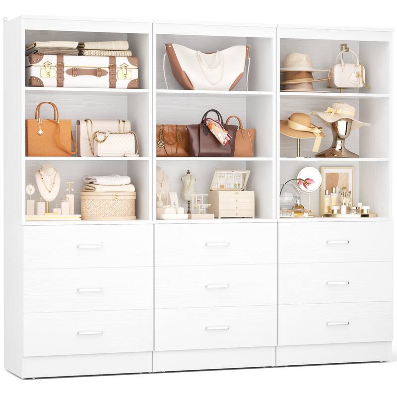 23.6" W Closet System with 3 Wooden Drawers and Storage Shelves, 2FT Sturdy Walk-in Organizer Storage Unit