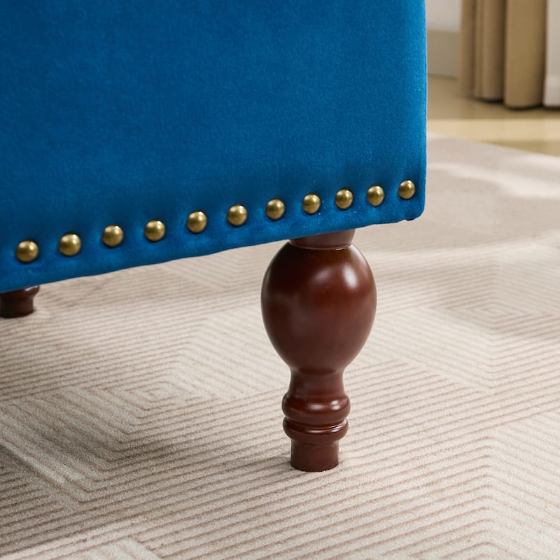 Velvet Chaise Lounge with a Storage Function, Tufted Cushions & Nailheads