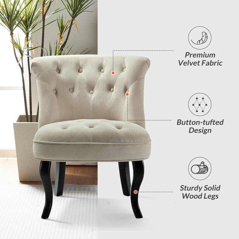 Paolino 25.1" Wide Traditional Velvet Button-tufted Back Stools with Wood Legs by HULALA HOME