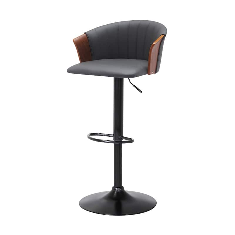 Faux Leather Adjustable Bar Stool with Arms, Swivel and Footrest - 21” x 20” x 41” (D x W x H)
