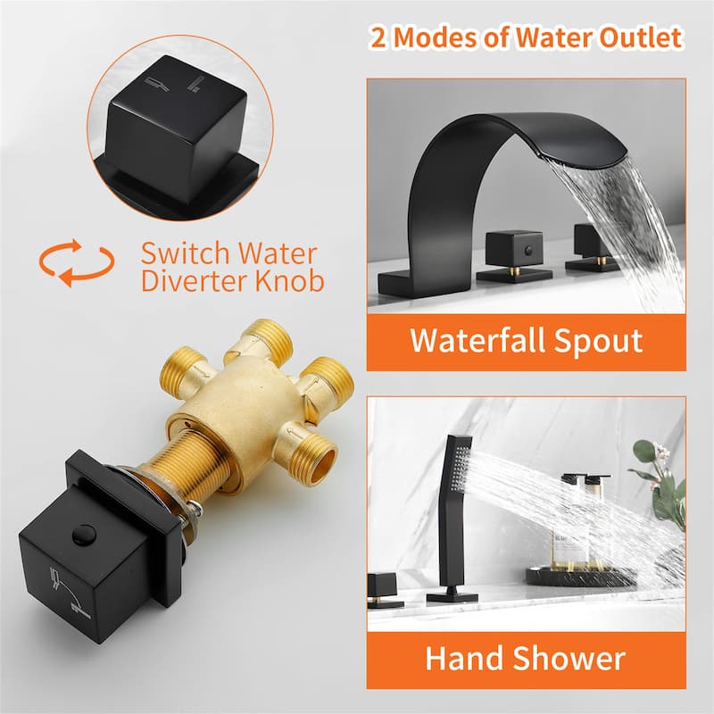 Deck Mount Waterfall Tub Faucet With Handheld Shower Brass Roman Bathtub Faucet Modern Tub Filler With Hnad Sprayer