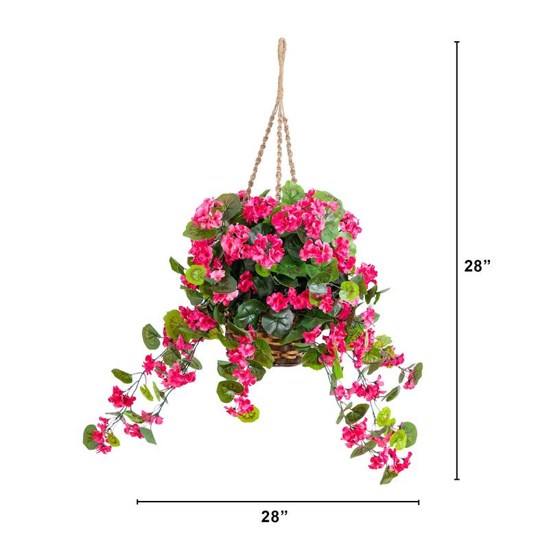 28-in UV Resistant Artificial Geranium in Hanging Basket