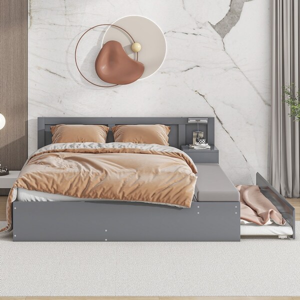 Full Size Grey Storage Bed Frame w Pull out Trundle Bed Side Table On Sale Bed Bath Beyond 40270191