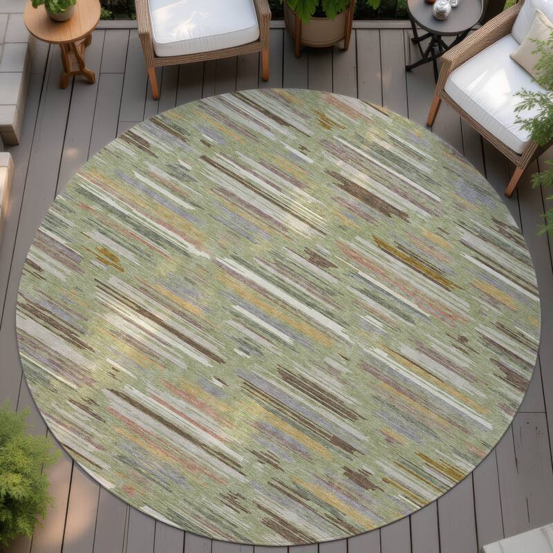 Machine Washable Indoor/ Outdoor Modern Trellis Chantille Rug - Aloe - 8' x 8'