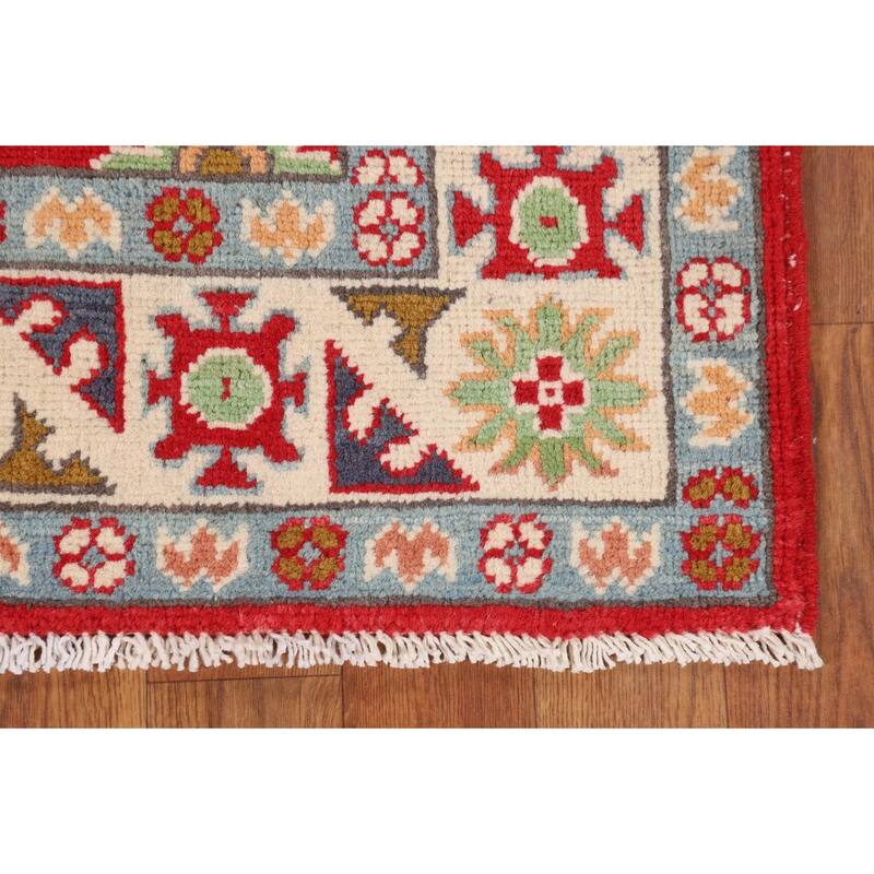 Red Kazak Accent Rug Hand-Knotted Geometric Wool Carpet - 2'8" x 3'10"