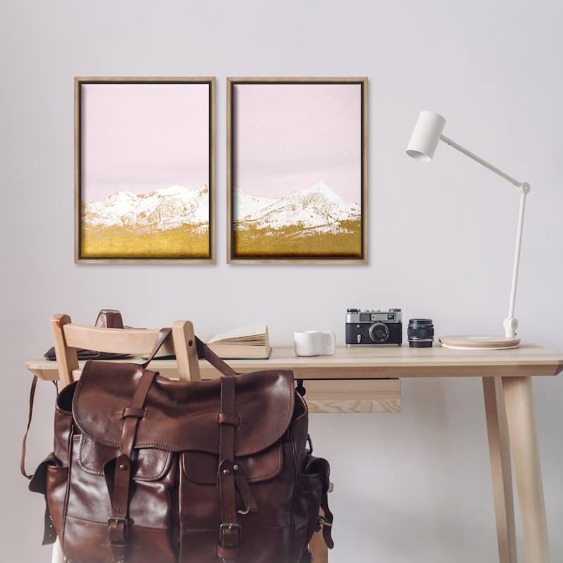 Stupell Snow Tipped Mountains on Pink Framed Floater Canvas Wall Art Design By Gemma Bardot (Set of 2)