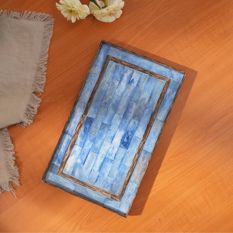 Ribaldi Handmade Bone Inlaid Wooden Tray/Décor & Serving Tray - 12X7.25X0.8"