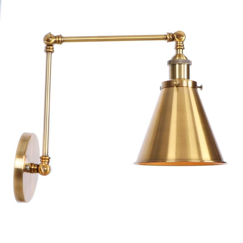 Industrial 1-Light Swing Arm Wall Sconce with Metal Cone Shade