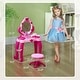 preview thumbnail 7 of 8, Qaba Kids Vanity Set with Mirror and Stool, Girls Makeup Table with Light and Sound, 15 Accessories, Pretend Play Set - Pink