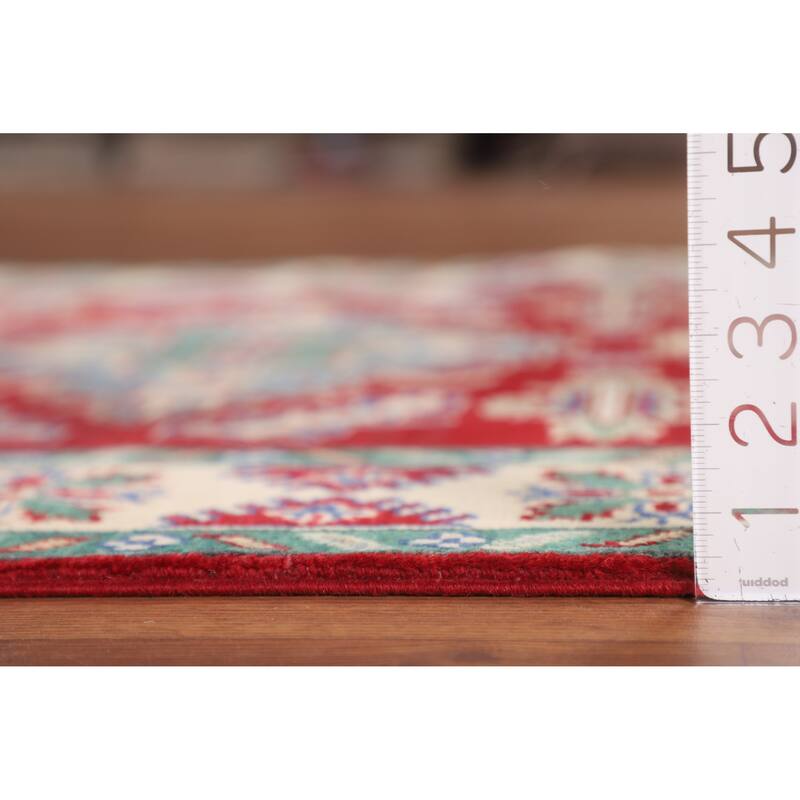 Red Kazak Area Rug Hand-Knotted Oriental Wool Carpet - 4'1" x 5'6"