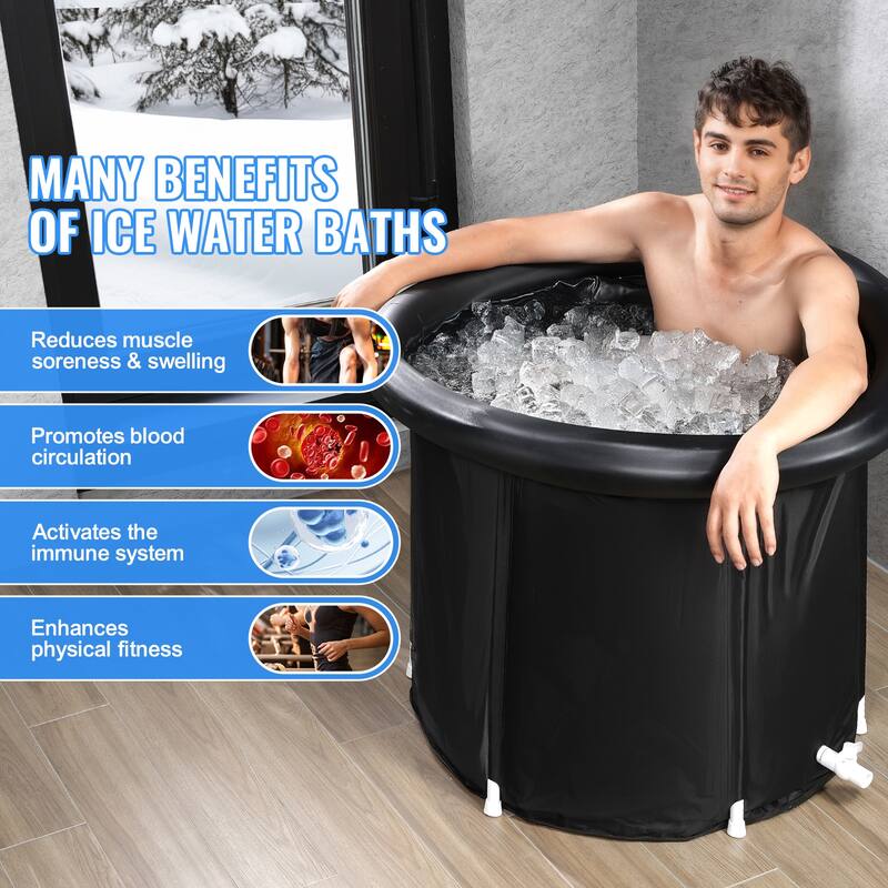 Ice Bath Tub, Cold Water Therapy Plunge Tub for Athlete, Portable Outdoor Ice Barrel Plunge Pool for Recovery