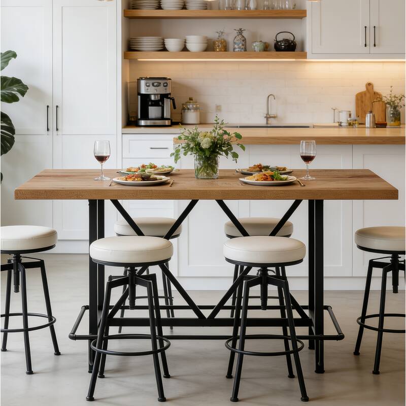 63" Long Wood Dining Table for 4-6 People, Farmhouse Dinner Table with Thick Tabletop, Kitchen Table with Footrest