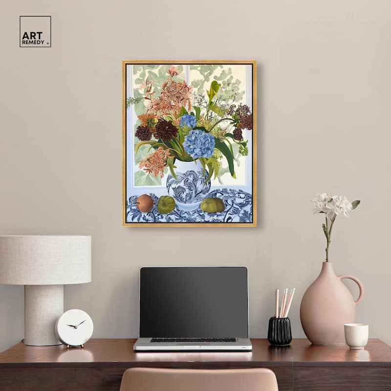 Blue Vase Bounty Canvas by Art Remedy