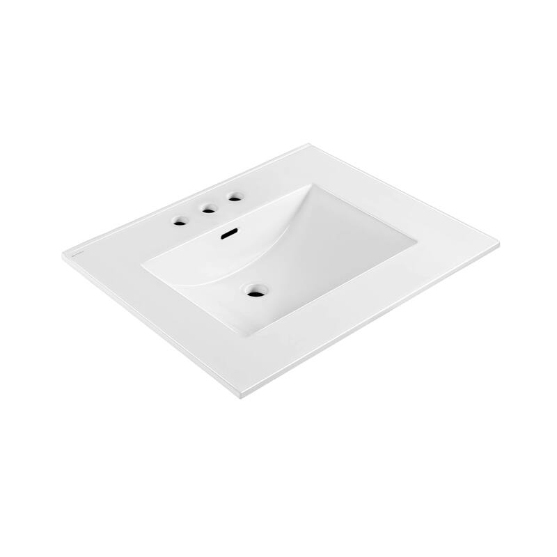 Countertop Vanity Sink with Integrated Rectangular Bowl - 25" - White - 3 Hole