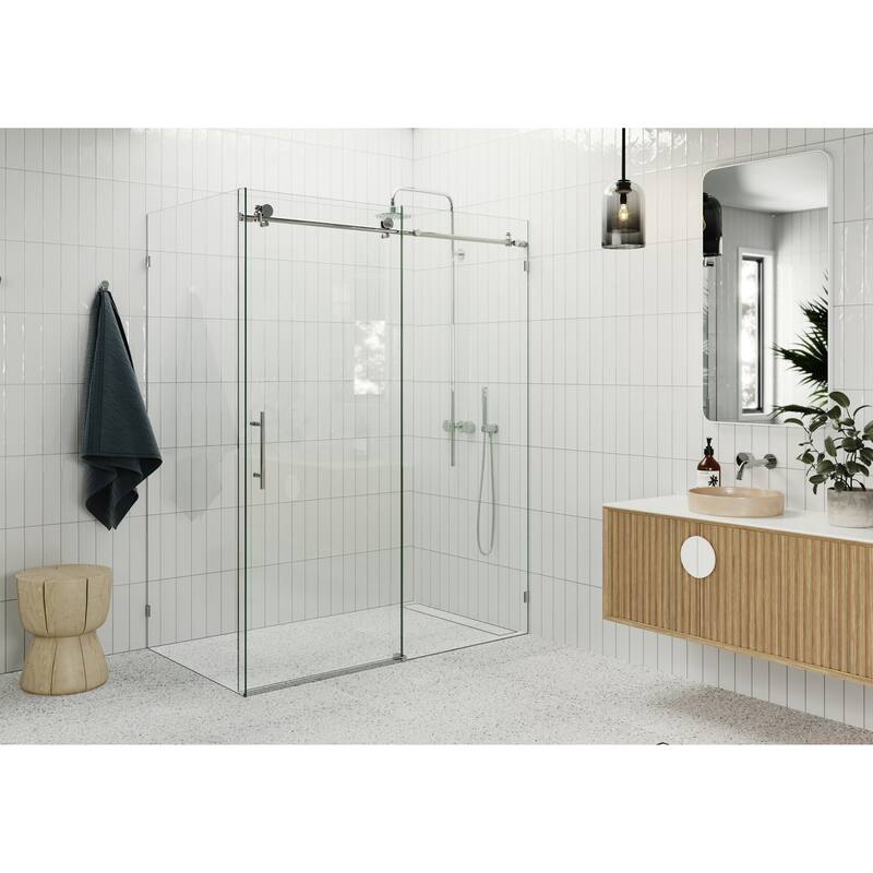 Glass Warehouse 60 in - 64 in x 32 in x 78 in Frameless Sliding Shower Door with Return Panel