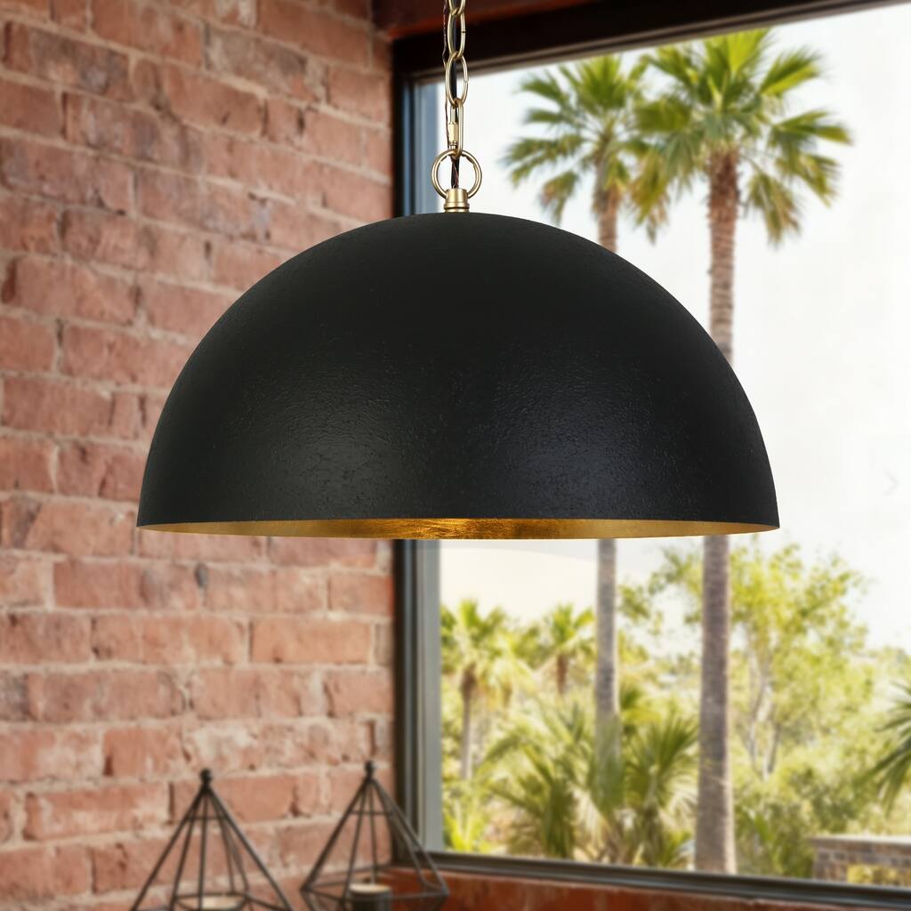 Modern Industrial 1-Light Oversized Black Gold Pendant Semi-Circular Design Chandelier for Dining Room