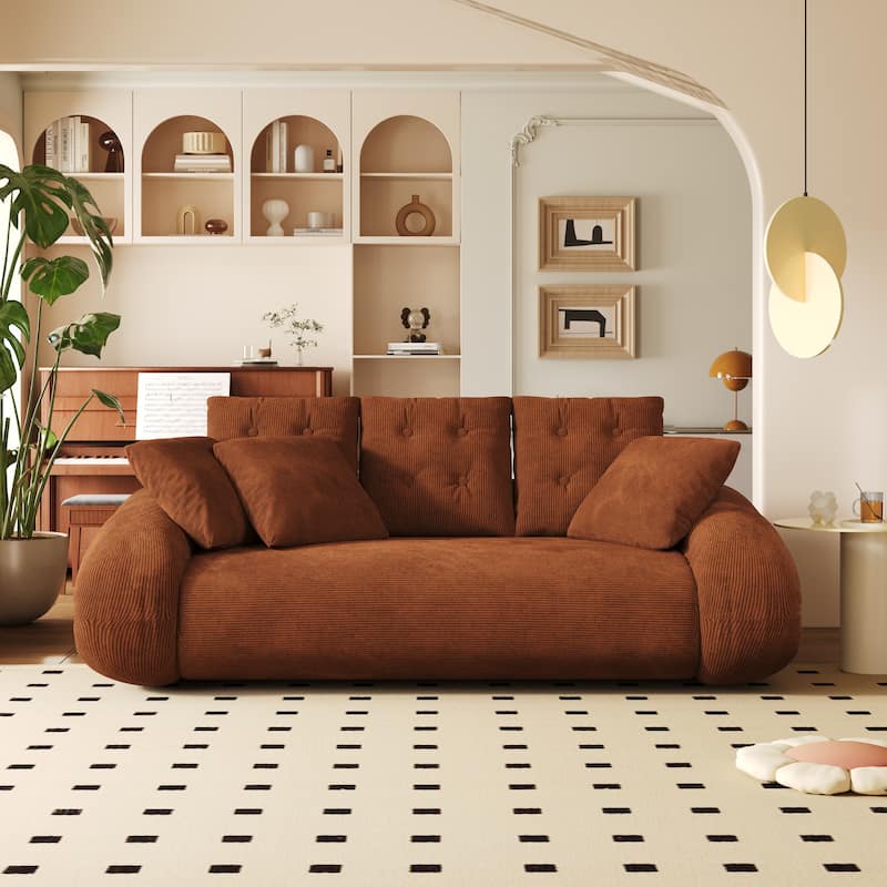 Foldable Corduroy Sleeper Sofa Bed - Brown