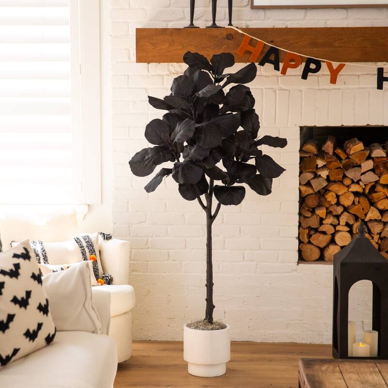 5-ft Artificial Halloween Black Fiddle Leaf Tree