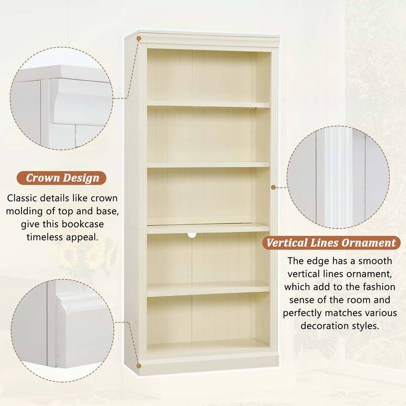 5-Tier Wood Bookcase for Books and Decor