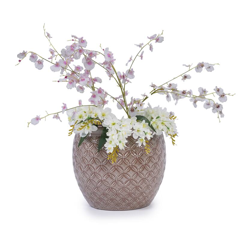 3 Pack Handmade Glazed Ceramic Planter, Ring Pattern Planter Pot