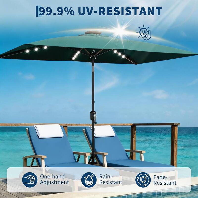 10 x 6.5 ft Solar Rectangular Patio Umbrella, with LED Lights