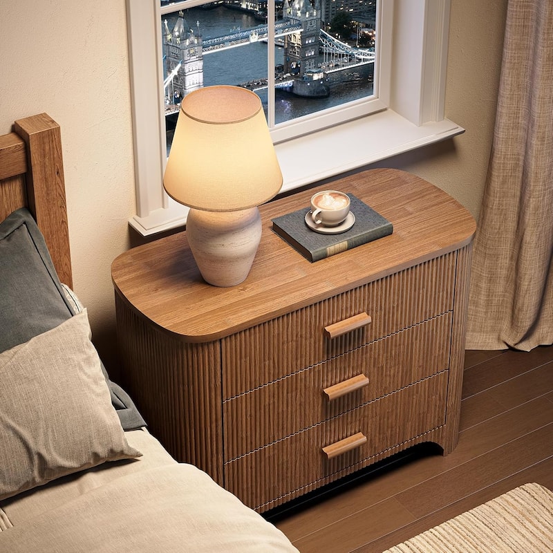 31.5" Fluted Nightstands Set, Oversized 3-Drawer Night Stand Large Bedside End Table