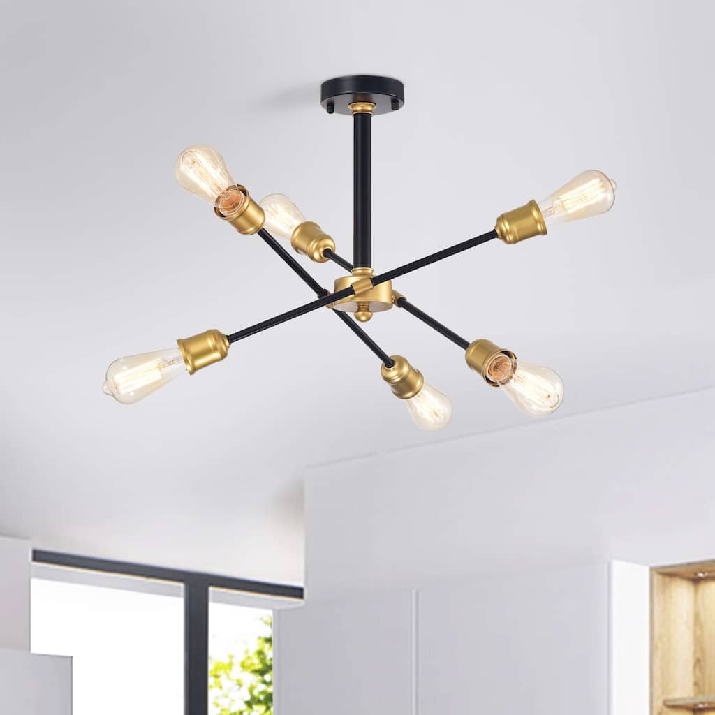 Lorena 6-light Sputnik Black and Gold Chandelier