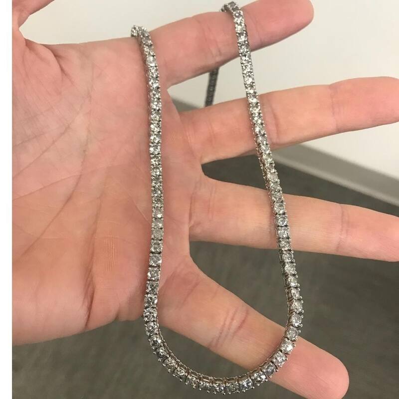 Huge 23 Ct Diamond Tennis Necklace White Gold 18"