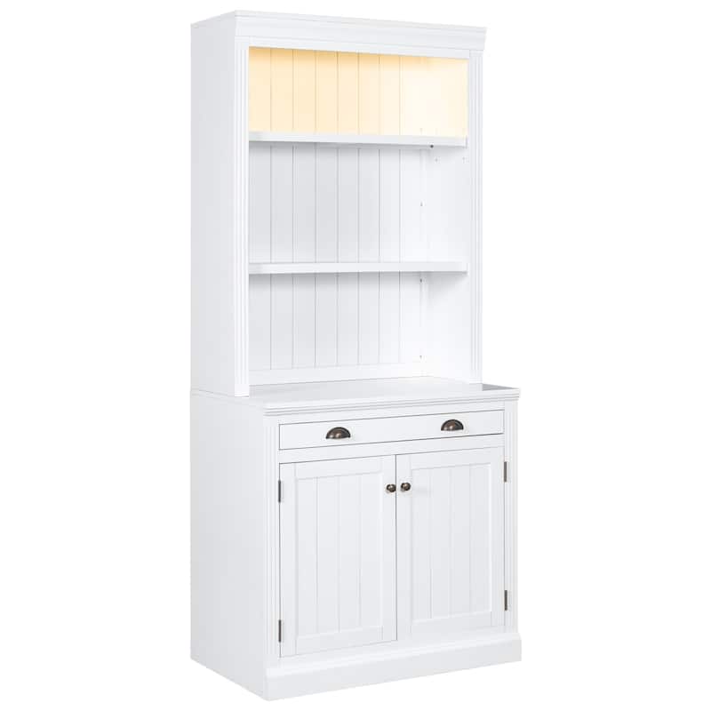 Merax 83.4"Tall Bookshelf with LED Lighting, Modern Bookcase with 2 Doors and 1 Drawer