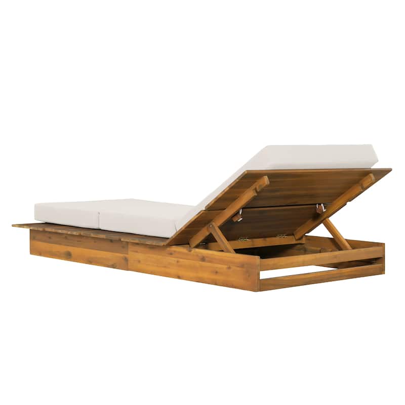 Christopher Knight Home - Modern Indoor/Outdoor Acacia Wood Chaise Lounge with 3-Position Adjustable Backrest & 3-Fold Cushion