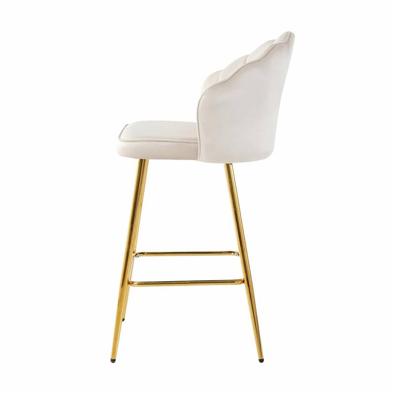 Set of 2 Velvet Shell Bar Chairs with Gold-Plated Metal Legs