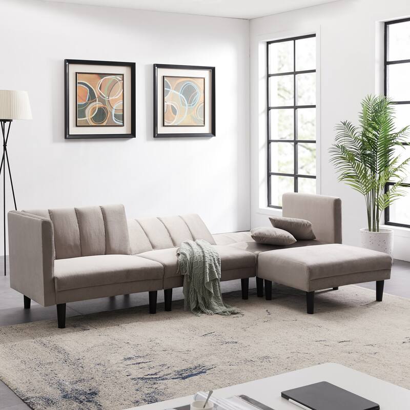 Reversible Sectional Sofa Sleeper L-shape Sofa Velvet Padded Sofa & Chaise