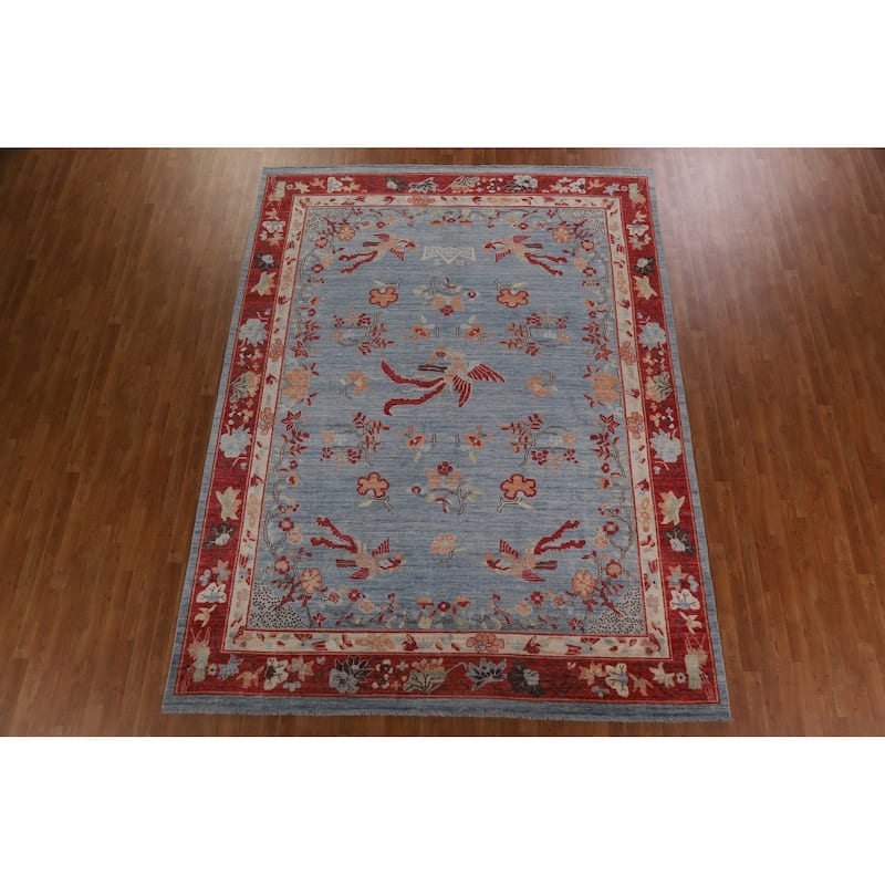 Hand Knotted Oriental 100% Wool Carpet Traditional Floral Navy Blue & Blues Art Deco Area Rug - 11' 8'' X 8' 10''