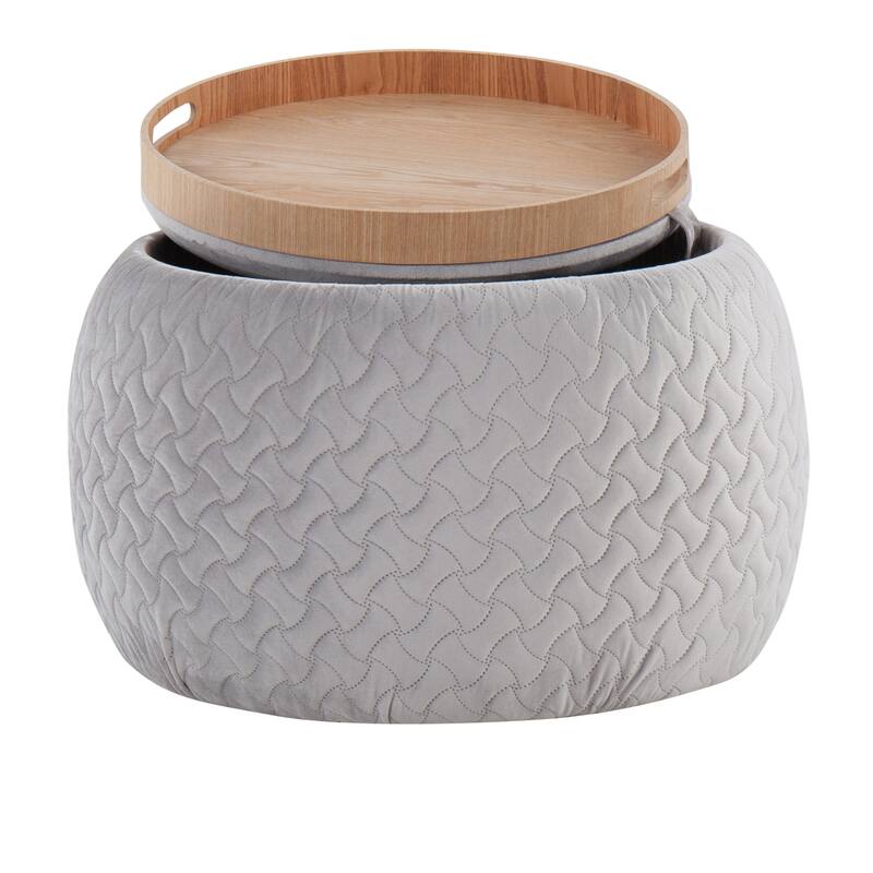 Carson Carrington Astrid Pouf with Natural Wood Tray Top