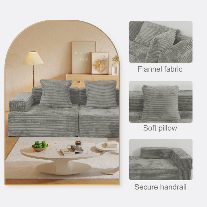 Compression Sectional Sofa with L Shape Chaise, Corduroy Deep Seat Boneless Couches, Modular 3 Seat Corner Sofa