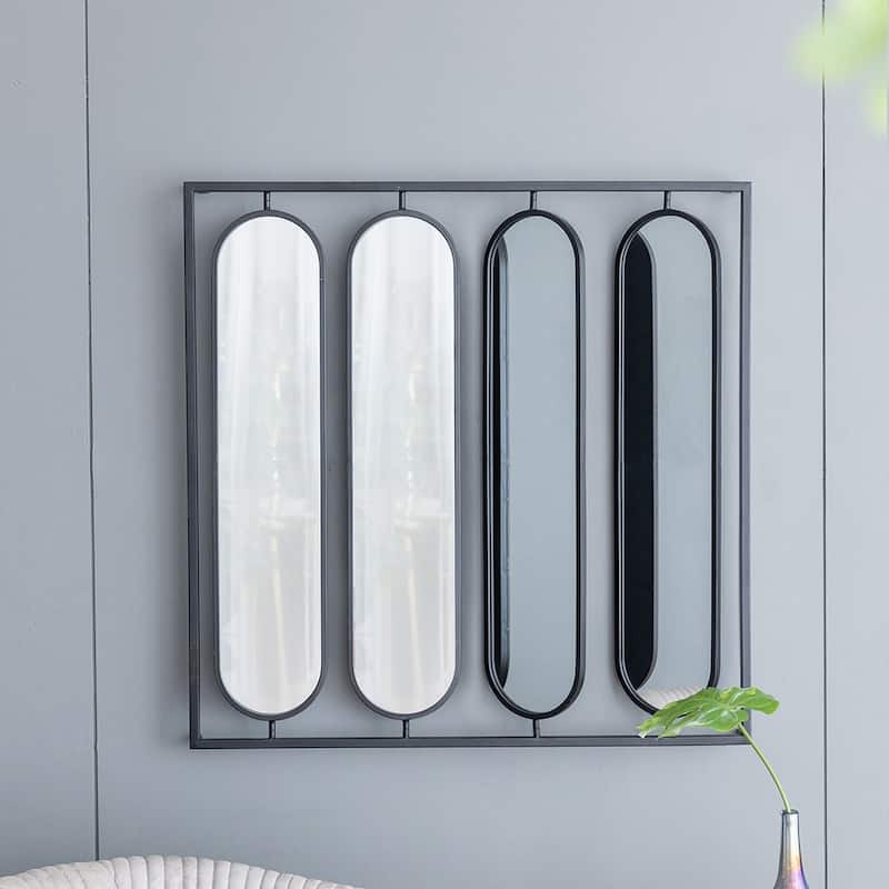 Large Four Oval Wall Mirror with Black Square Frame