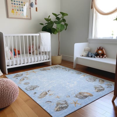 Premium Washable Super Soft Coastal Shell Border Mayfield Rug