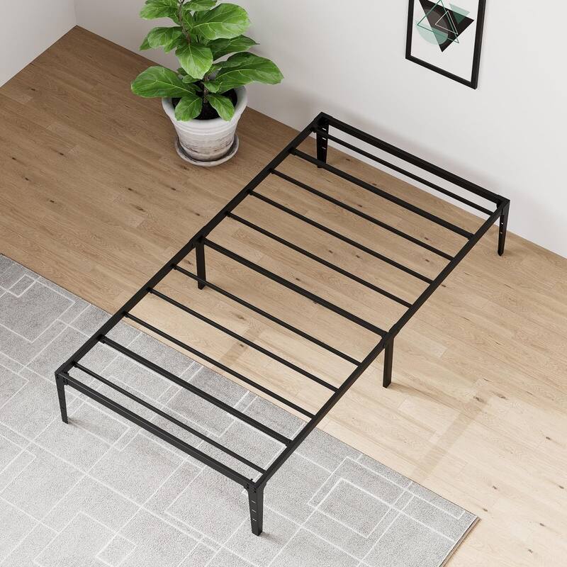 14 Inch Twin Size Foldable Bed Frame, Heavy Duty Metal Platform Bed Frame