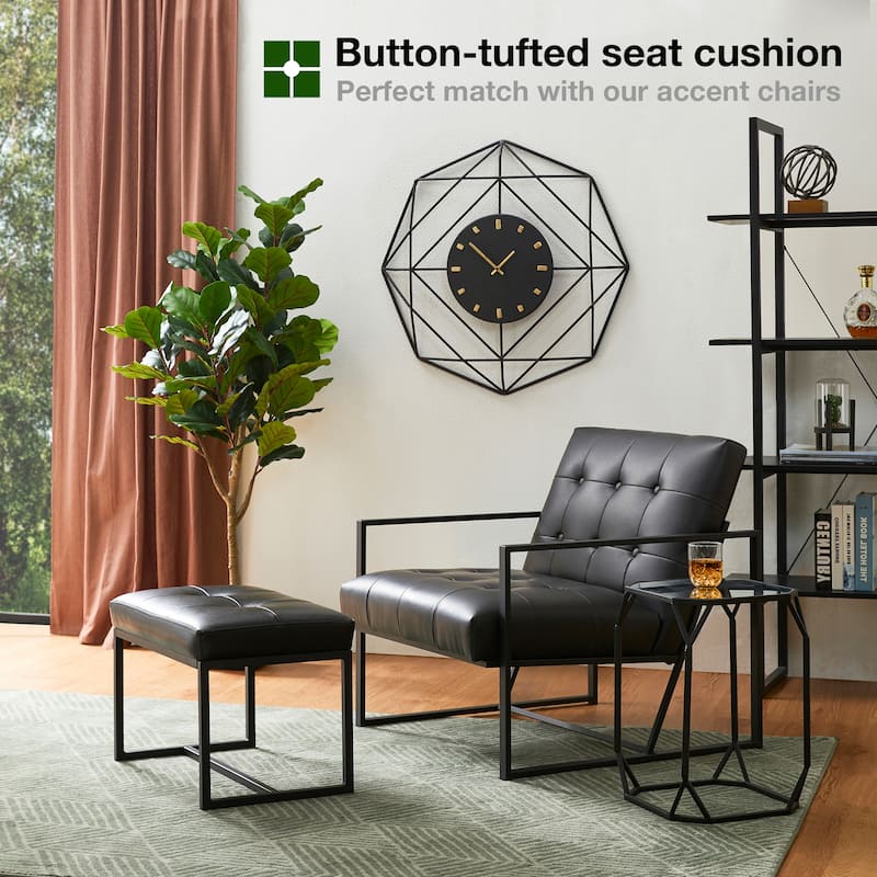 Glitzhome 29.50"W Mid-Century PU Leather Tufted Accent Chair - 29.5"W x 30.5"H x 29.25"D