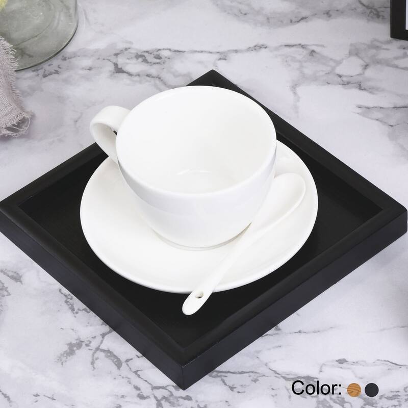 Wood Serving Tray Square Decorative Platter Home Kitchen Table, Brown