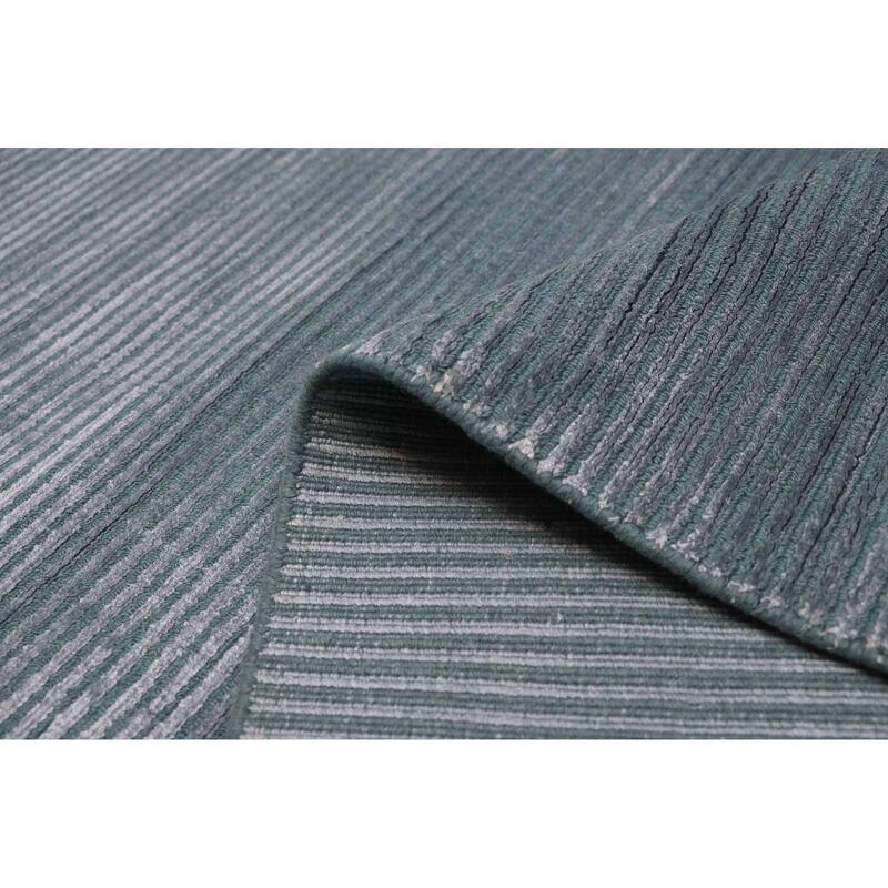 ECARPETGALLERY Hand Loomed Loreto Teal Viscose, Wool Rug - 8'0 x 9'7