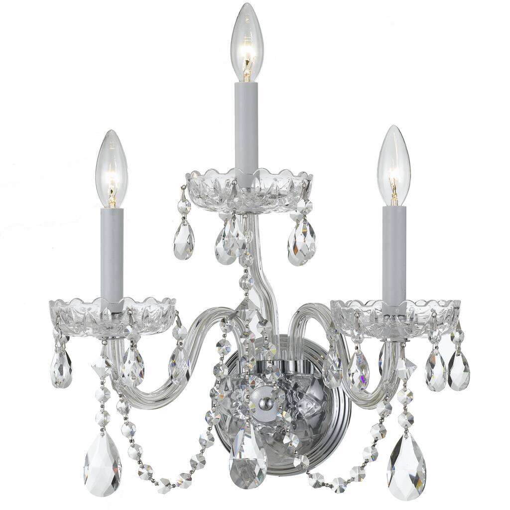 Traditional Crystal 3 Light Spectra Crystal Chrome Sconce - 15'' W x 16'' H x 8'' D